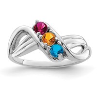 Sterling Silver Rhodium-plated Synthetic 3 Stone Mother's Ring view 2