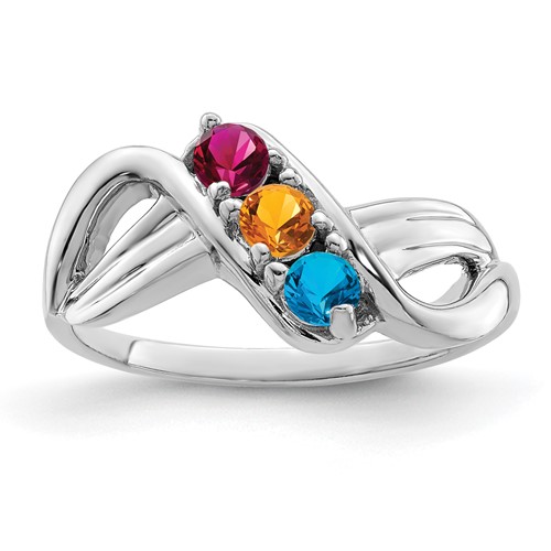 14K White Gold Synthetic 3 Stone Family Jewelry Ring