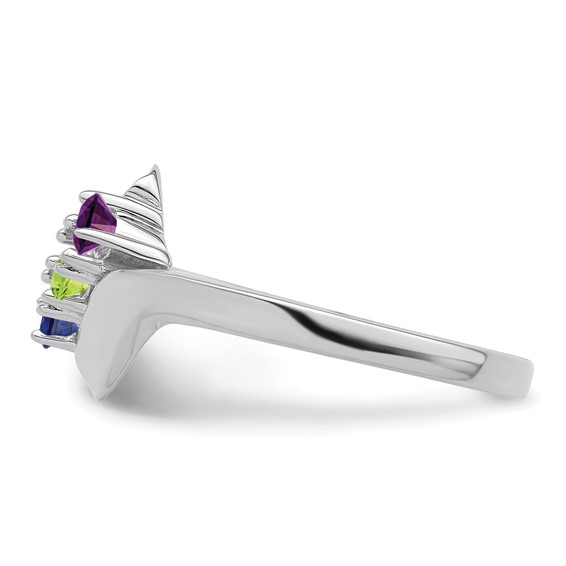 Sterling Silver Rhodium-plated Synthetic 3 Stone Mother's Ring