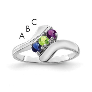 Sterling Silver Rhodium-plated Synthetic 3 Stone Mother's Ring