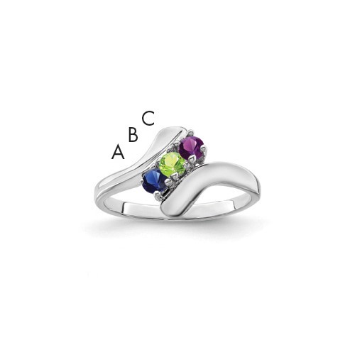 Sterling Silver Rhodium-plated Synthetic 3 Stone Mother's Ring