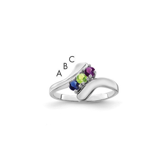 Sterling Silver Rhodium-plated Synthetic 3 Stone Mother's Ring