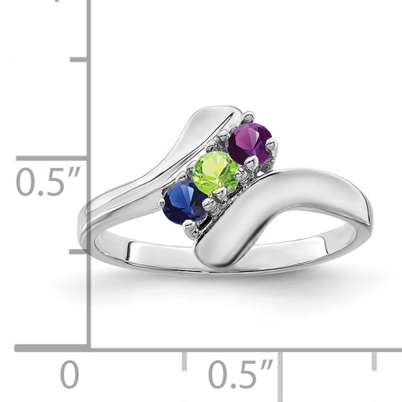 Sterling Silver Rhodium-plated Synthetic 3 Stone Mother's Ring