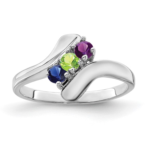 Sterling Silver Rhodium-plated Synthetic 3 Stone Mother's Ring