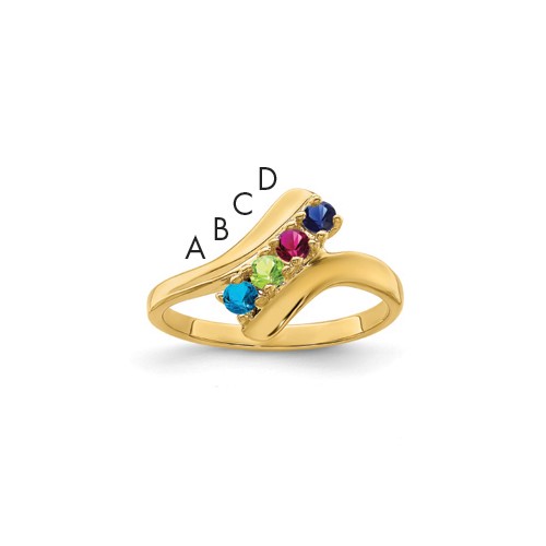 14K Yellow Gold Genuine 4 Stone Mother's Ring