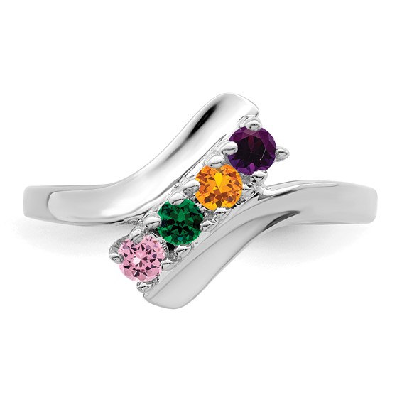 Sterling Silver Rhodium-plated Synthetic 4 Stone Mother's Ring