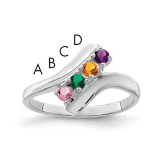 Sterling Silver Rhodium-plated Synthetic 4 Stone Mother's Ring