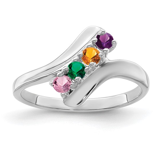 Sterling Silver Rhodium-plated Synthetic 4 Stone Mother's Ring