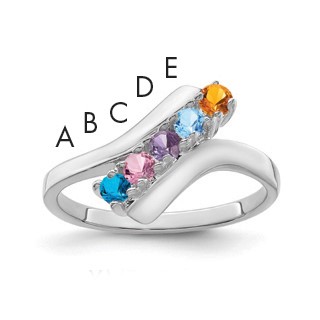 Sterling Silver Rhodium-plated Synthetic 5 Stone Mother's Ring