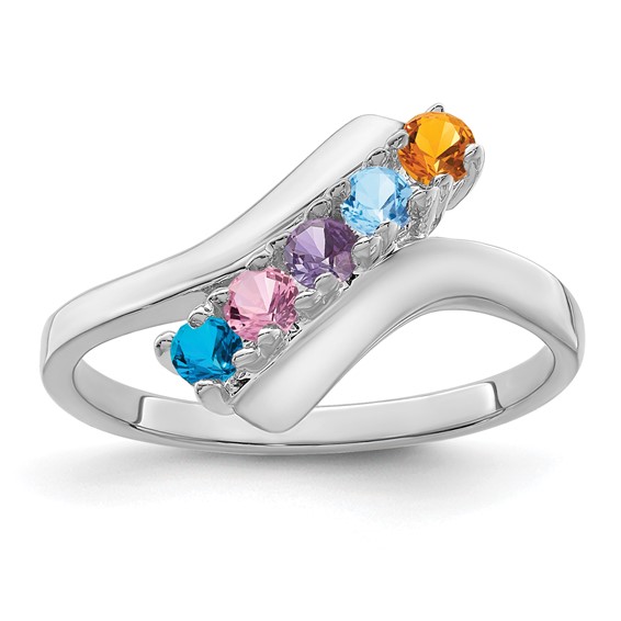 Sterling Silver Rhodium-plated Synthetic 5 Stone Mother's Ring