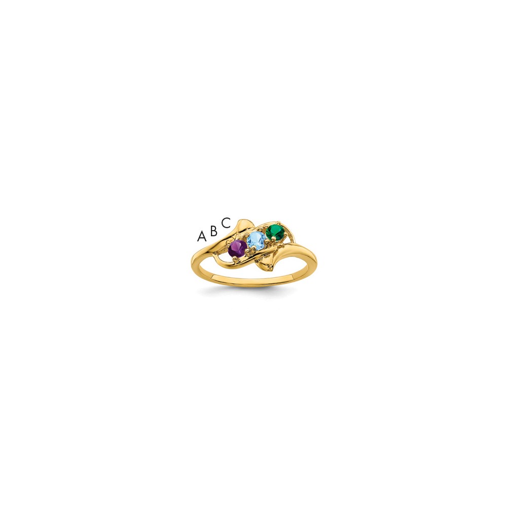 14K Yellow Gold Genuine 3 Stone Mother's Ring