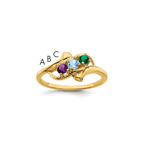 14K Yellow Gold Genuine 3 Stone Mother's Ring