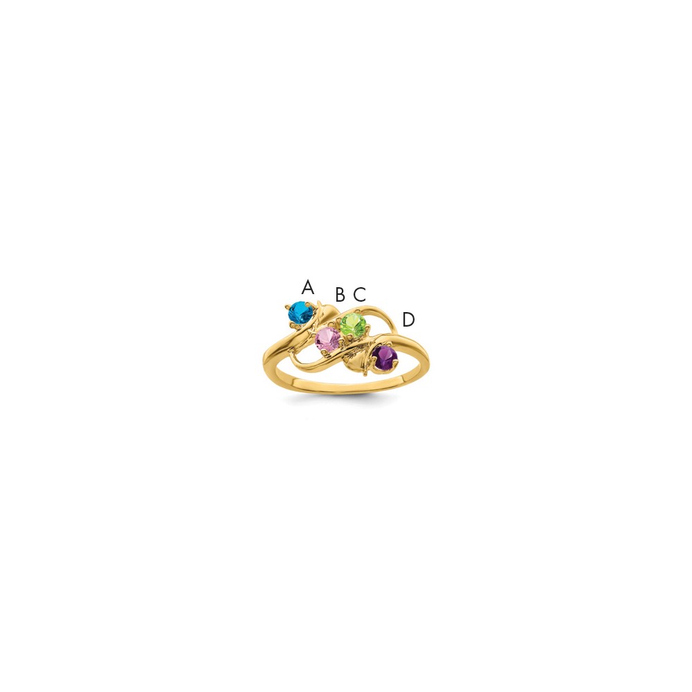 14K Yellow Gold Genuine 4 Stone Mother's Ring