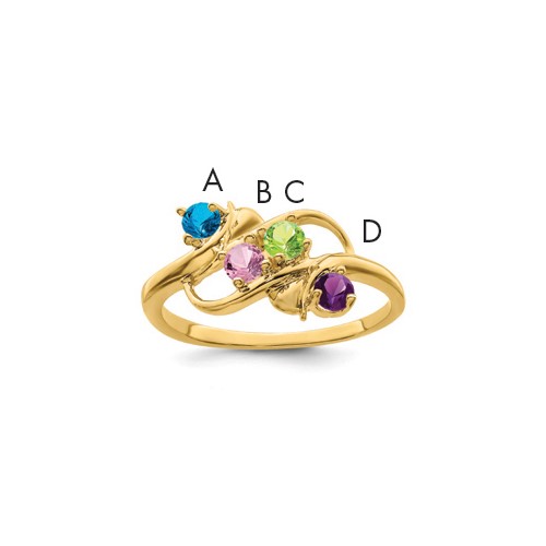 14K Yellow Gold Genuine 4 Stone Mother's Ring