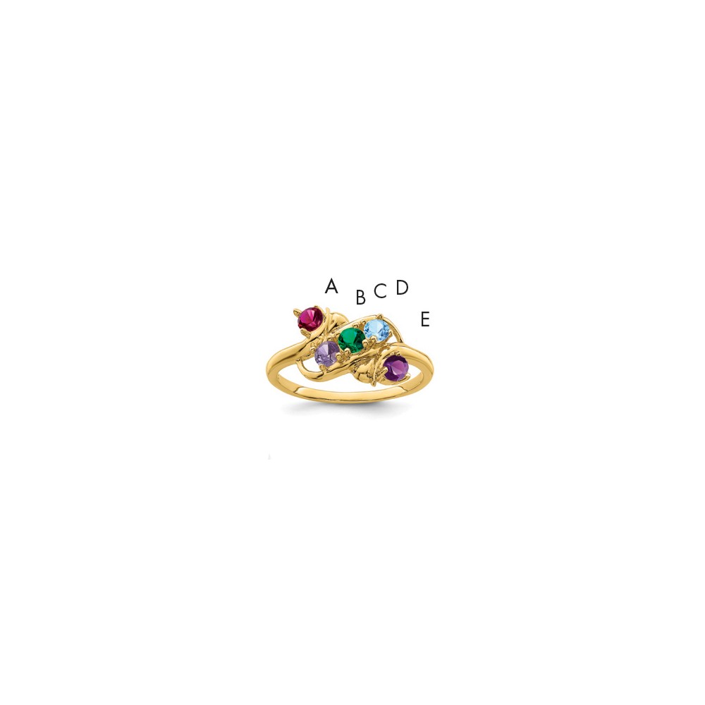 14K Yellow Gold Genuine 5 Stone Mother's Ring