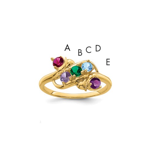 14K Yellow Gold Genuine 5 Stone Mother's Ring