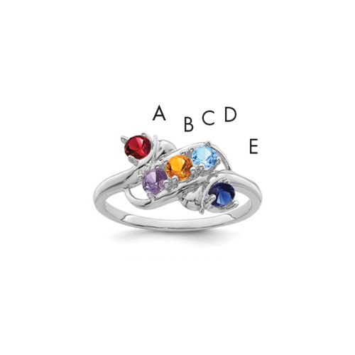 Sterling Silver Rhodium-plated Synthetic 5 Stone Mother's Ring