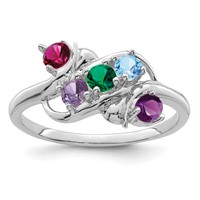 Sterling Silver Rhodium-plated Genuine 5 Stone Mother's Ring view 2