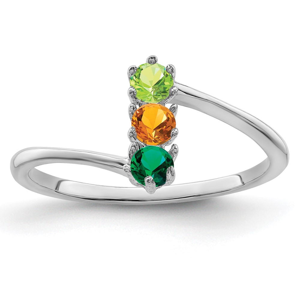 14K White Gold Genuine 3 Stone Mother's Ring
