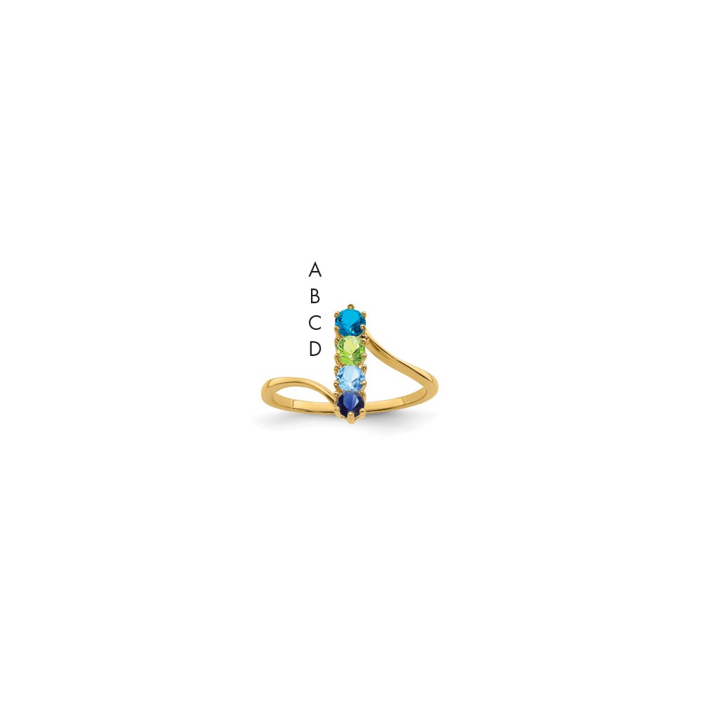 14K Yellow Gold Genuine 4 Stone Mother's Ring
