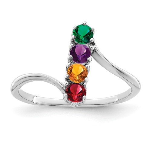 14K White Gold Synthetic Family Jewelry Ring