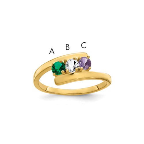 14K Yellow Gold Genuine 3 Stone Mother's Ring