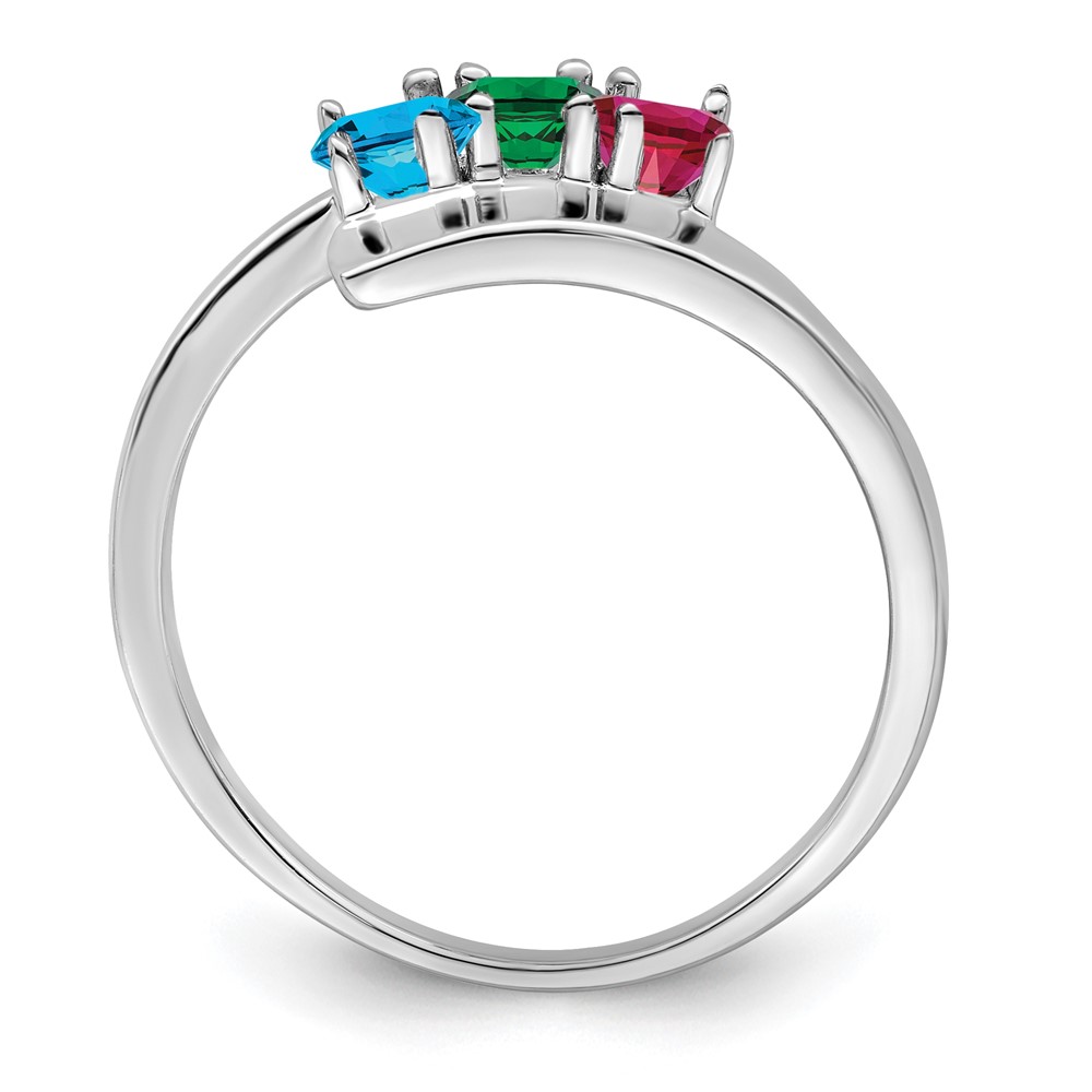 Sterling Silver Rhodium-plated Synthetic 3 Stone Mother's Ring (XMR16/3SSM-9)