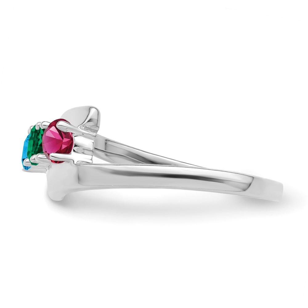 Sterling Silver Rhodium-plated Synthetic 3 Stone Mother's Ring (XMR16/3SSM-9)