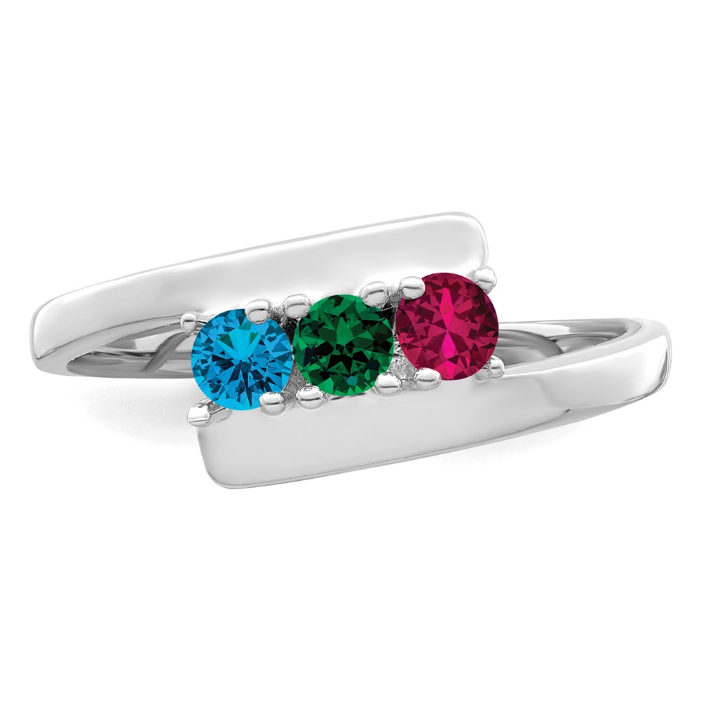 Sterling Silver Rhodium-plated Synthetic 3 Stone Mother's Ring (XMR16/3SSM-9)