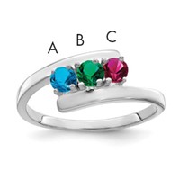 Sterling Silver Rhodium-plated Synthetic 3 Stone Mother's Ring view 1