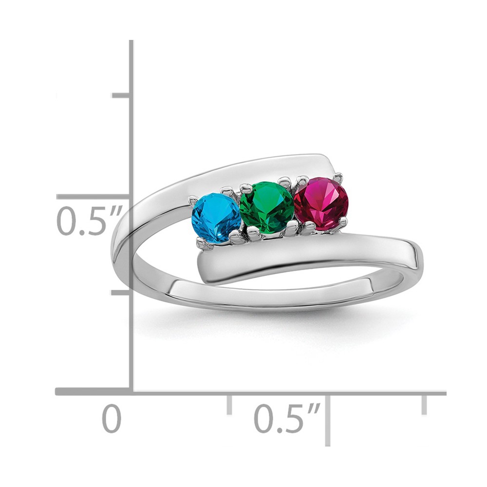 Sterling Silver Rhodium-plated Synthetic 3 Stone Mother's Ring (XMR16/3SSM-9)