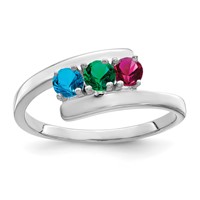 Sterling Silver Rhodium-plated Synthetic 3 Stone Mother's Ring view 2