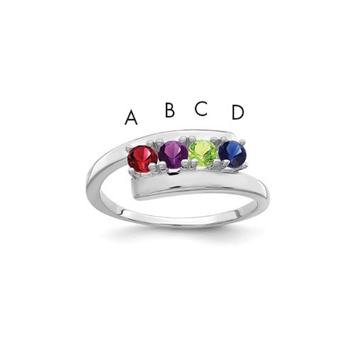 Sterling Silver Rhodium-plated Synthetic 4 Stone Mother's Ring