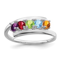14K White Gold Genuine 5 Stone Mother's Ring view 2