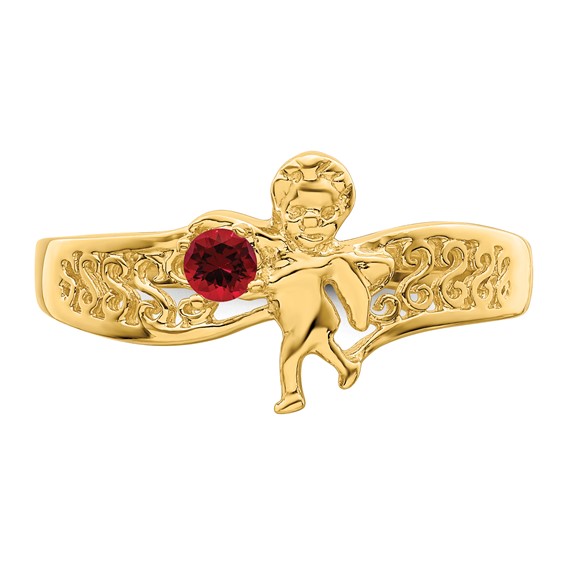 Birthstone Mothers Ring with Angel on Band