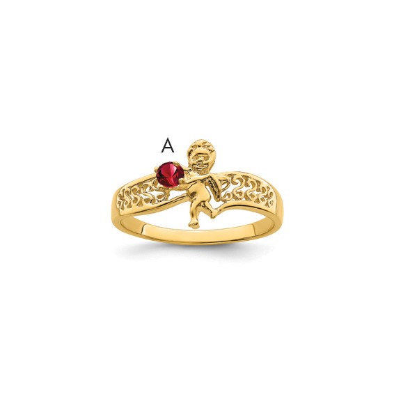 Birthstone Mothers Ring with Angel on Band
