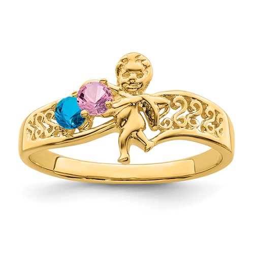 14K Yellow Gold Synthetic Family Jewelry Ring