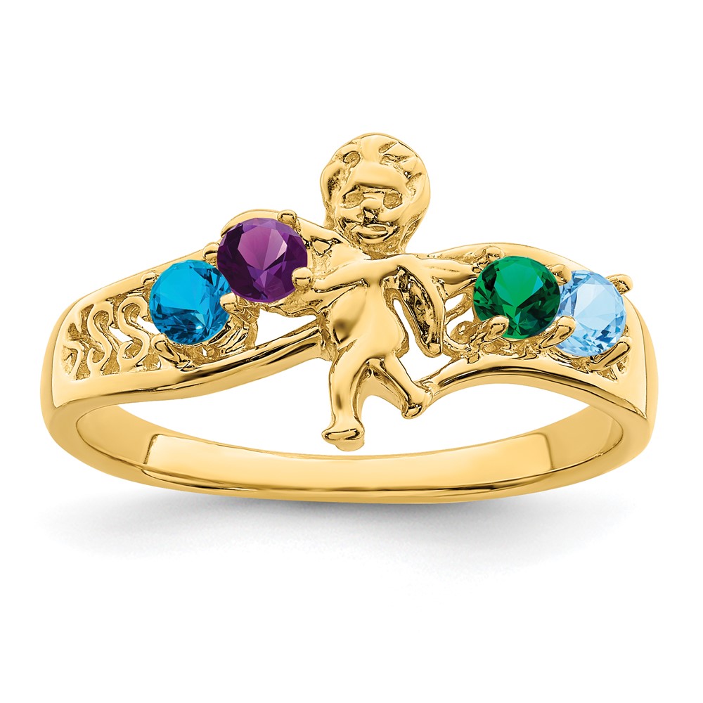 14K Yellow Gold Genuine 4 Stone Mother's Ring