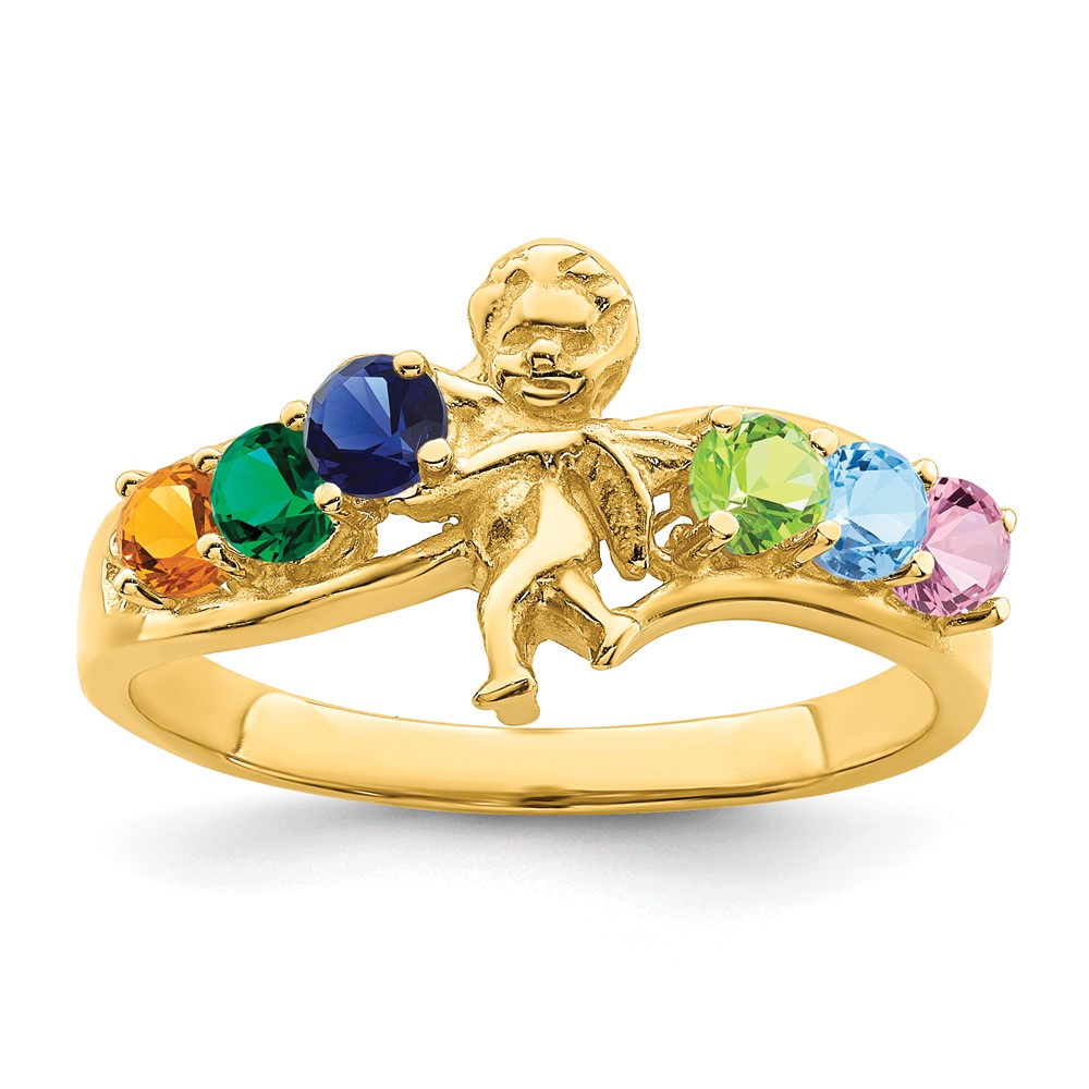 14K Yellow Gold Genuine 6 Stone Mother's Ring