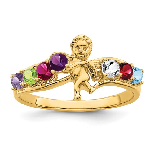 14K Yellow Gold Synthetic Family Jewelry Ring
