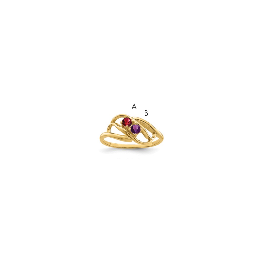 14K Yellow Gold Genuine 2 Stone Mother's Ring