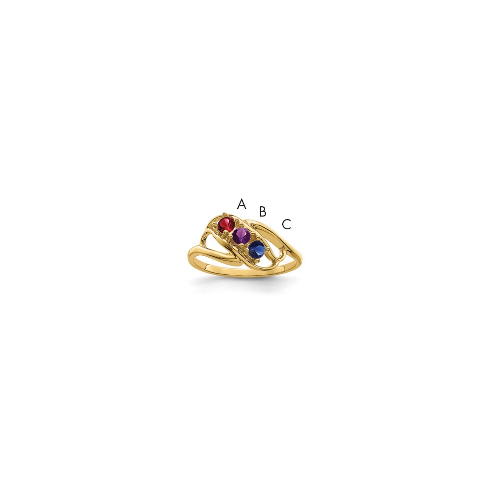 14K Yellow Gold Genuine 3 Stone Mother's Ring