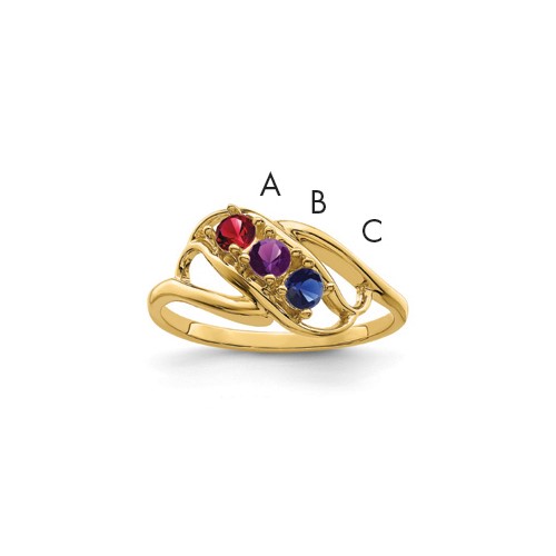 14K Yellow Gold Genuine 3 Stone Mother's Ring