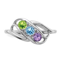 Sterling Silver Rhodium-plated Synthetic 3 Stone Mother's Ring view 5