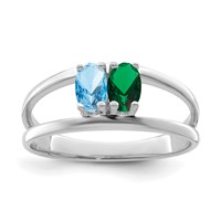 Sterling Silver Rhodium-plated Synthetic 2 Stone Mother's Ring view 2