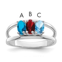 Sterling Silver Rhodium-plated Synthetic 3 Stone Mother's Ring view 1