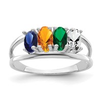 14K White Gold Genuine 4 Stone Mother's Ring view 2