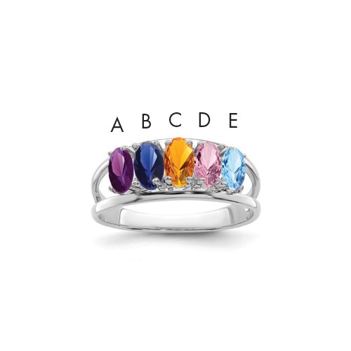 14K White Gold Synthetic Family Jewelry Ring