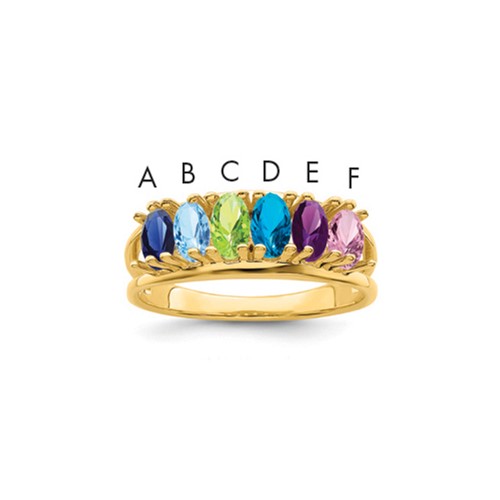 14K Yellow Gold Genuine 6 Stone Mother's Ring