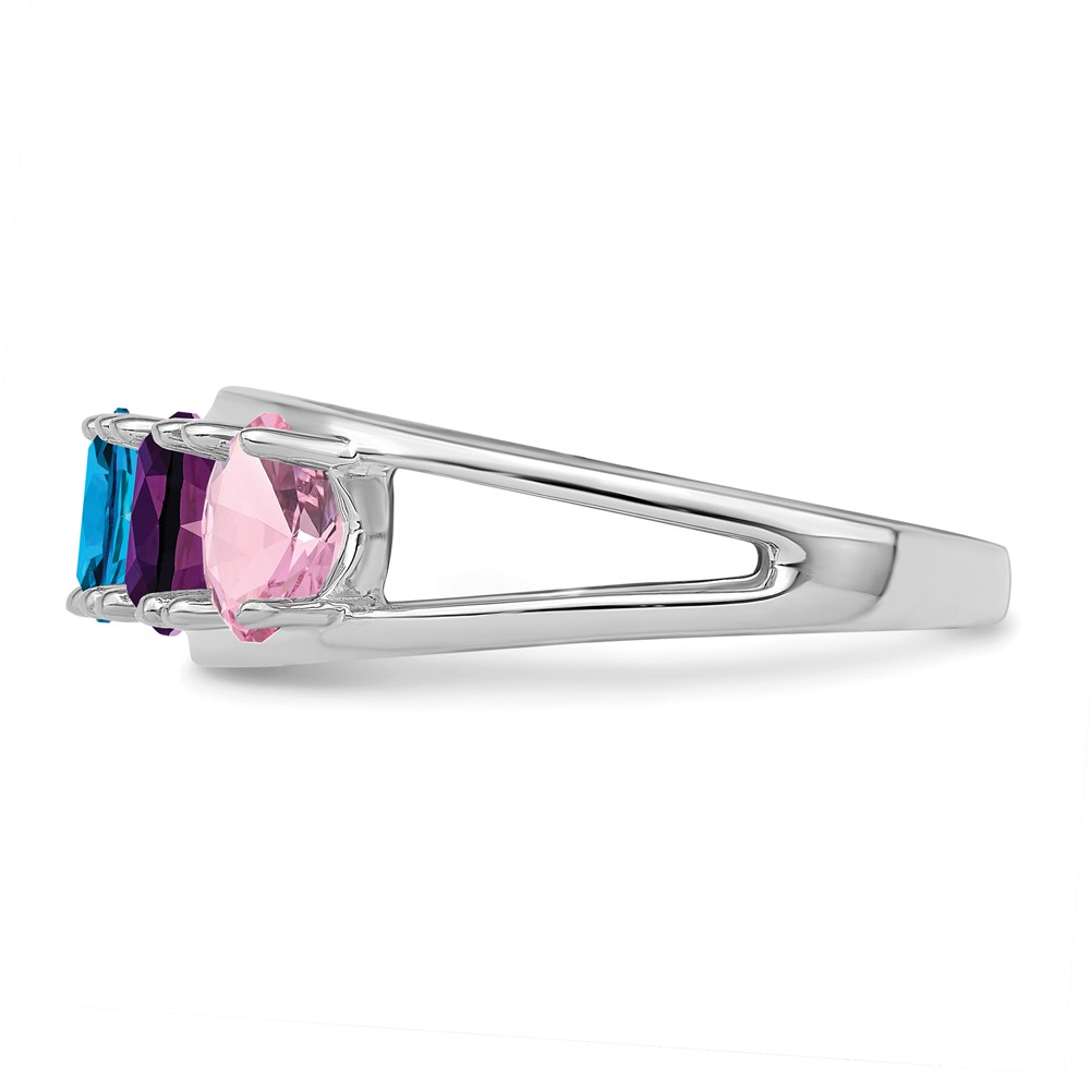 Sterling Silver Rhodium-plated Synthetic 6 Stone Mother's Ring (XMR2/6SS)